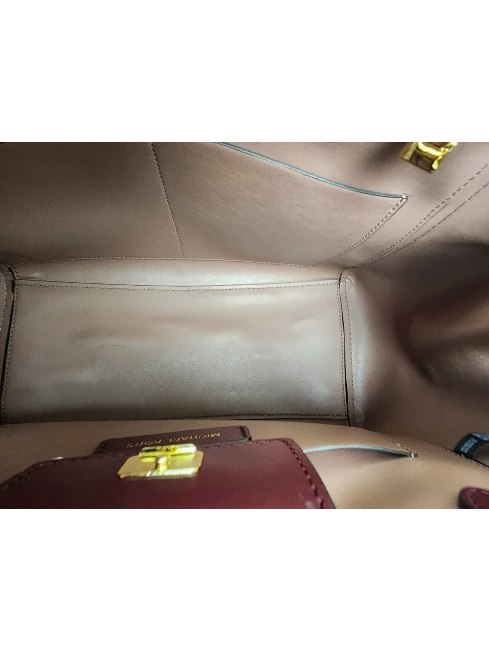 👜MICHAEL KORS BENNING LARGE LEATHER SATCHEL BURGUNDY GOLD HARDWARE SHOULDER BAG